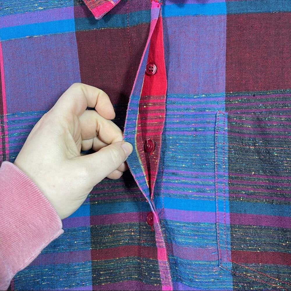 Jeans Wear, Vintage Plaid Button Down Shirt, Size Large. Hidden Buttons! - Picture 2 of 7